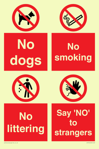 CV7552: Playground Sign - No dogs, No smoking, No littering, Say 'NO' to strangers