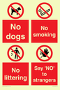 CV7552: Playground Sign - No dogs, No smoking, No littering, Say 'NO' to strangers