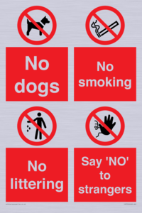 CV7552: Playground Sign - No dogs, No smoking, No littering, Say 'NO' to strangers