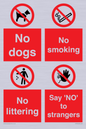 CV7552: Playground Sign - No dogs, No smoking, No littering, Say 'NO' to strangers