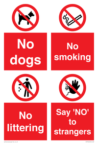 CV7552: Playground Sign - No dogs, No smoking, No littering, Say 'NO' to strangers