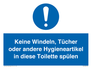 (DE)MV5723: Keine Windeln, Tücher oder andere Hygieneartikel in diese Toilette spülen