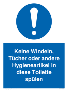 (DE)MV5723: Keine Windeln, Tücher oder andere Hygieneartikel in diese Toilette spülen