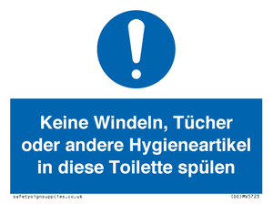 (DE)MV5723: Keine Windeln, Tücher oder andere Hygieneartikel in diese Toilette spülen