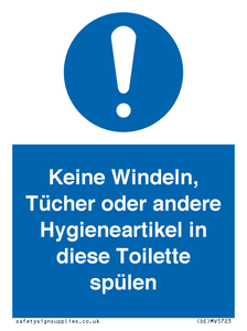 (DE)MV5723: Keine Windeln, Tücher oder andere Hygieneartikel in diese Toilette spülen