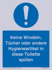 (DE)MV5723: Keine Windeln, Tücher oder andere Hygieneartikel in diese Toilette spülen