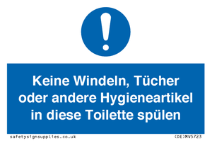 (DE)MV5723: Keine Windeln, Tücher oder andere Hygieneartikel in diese Toilette spülen