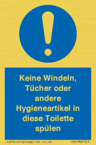 (DE)MV5723: Keine Windeln, Tücher oder andere Hygieneartikel in diese Toilette spülen
