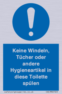 (DE)MV5723: Keine Windeln, Tücher oder andere Hygieneartikel in diese Toilette spülen