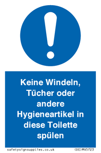 (DE)MV5723: Keine Windeln, Tücher oder andere Hygieneartikel in diese Toilette spülen