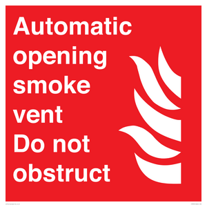 FV7853: Automatic opening smoke vent. Do not obstruct.