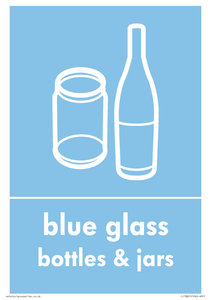 IJ13821: Recycling - blue glass bottles and jars