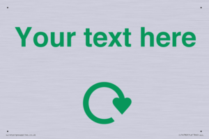 IJ14782: Custom Sign with Green Recycling Swoosh symbol