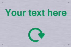 IJ14782: Custom Sign with Green Recycling Swoosh symbol