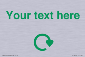 IJ14782: Custom Sign with Green Recycling Swoosh symbol