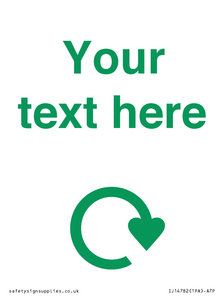 IJ14782: Custom Sign with Green Recycling Swoosh symbol