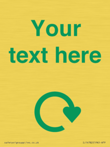 IJ14782: Custom Sign with Green Recycling Swoosh symbol