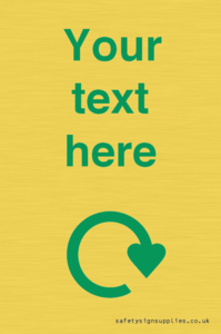 IJ14782: Custom Sign with Green Recycling Swoosh symbol