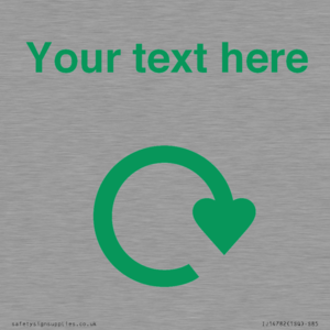 IJ14782: Custom Sign with Green Recycling Swoosh symbol