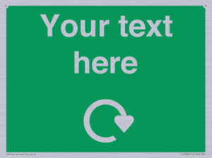 IJ14784: Custom Sign in Green with White Recycling Swoosh symbol