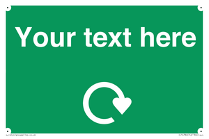 IJ14784: Custom Sign in Green with White Recycling Swoosh symbol