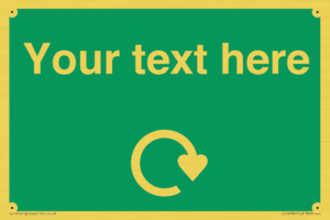 IJ14784: Custom Sign in Green with White Recycling Swoosh symbol