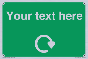 IJ14784: Custom Sign in Green with White Recycling Swoosh symbol