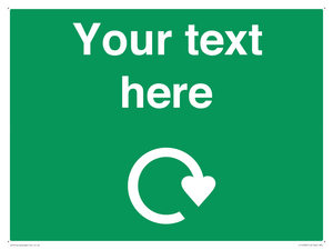 IJ14784: Custom Sign in Green with White Recycling Swoosh symbol