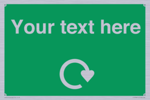 IJ14784: Custom Sign in Green with White Recycling Swoosh symbol