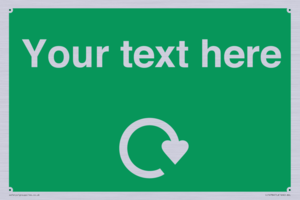 IJ14784: Custom Sign in Green with White Recycling Swoosh symbol