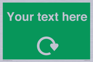 IJ14784: Custom Sign in Green with White Recycling Swoosh symbol