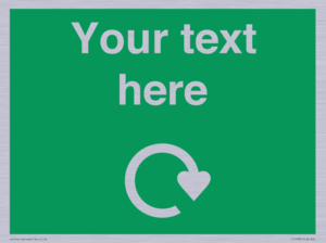 IJ14784: Custom Sign in Green with White Recycling Swoosh symbol