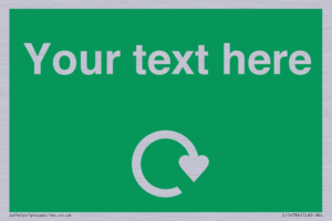 IJ14784: Custom Sign in Green with White Recycling Swoosh symbol