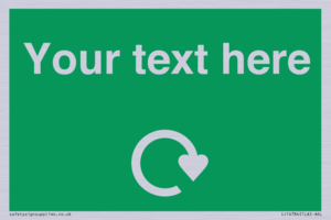 IJ14784: Custom Sign in Green with White Recycling Swoosh symbol