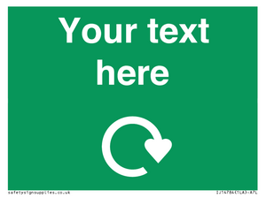 IJ14784: Custom Sign in Green with White Recycling Swoosh symbol