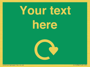 IJ14784: Custom Sign in Green with White Recycling Swoosh symbol