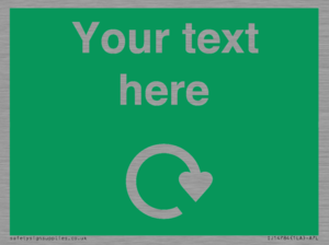IJ14784: Custom Sign in Green with White Recycling Swoosh symbol