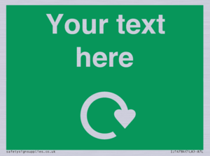 IJ14784: Custom Sign in Green with White Recycling Swoosh symbol