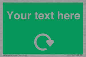 IJ14784: Custom Sign in Green with White Recycling Swoosh symbol