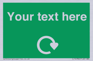 IJ14784: Custom Sign in Green with White Recycling Swoosh symbol