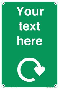 IJ14784: Custom Sign in Green with White Recycling Swoosh symbol