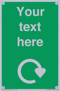 IJ14784: Custom Sign in Green with White Recycling Swoosh symbol