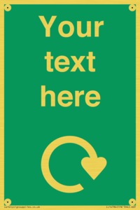 IJ14784: Custom Sign in Green with White Recycling Swoosh symbol