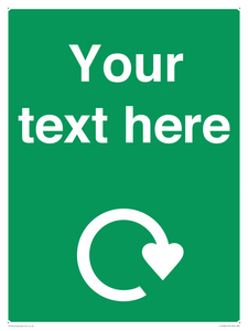 IJ14784: Custom Sign in Green with White Recycling Swoosh symbol