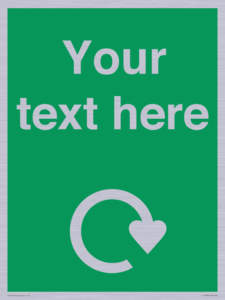IJ14784: Custom Sign in Green with White Recycling Swoosh symbol