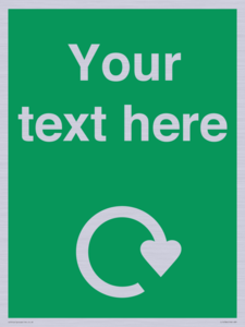 IJ14784: Custom Sign in Green with White Recycling Swoosh symbol