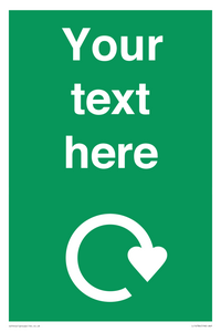 IJ14784: Custom Sign in Green with White Recycling Swoosh symbol