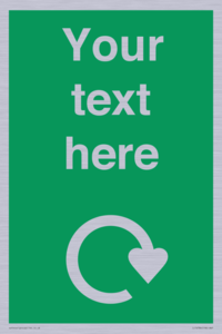 IJ14784: Custom Sign in Green with White Recycling Swoosh symbol