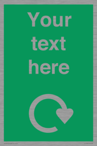 IJ14784: Custom Sign in Green with White Recycling Swoosh symbol