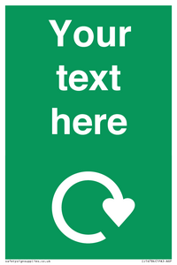 IJ14784: Custom Sign in Green with White Recycling Swoosh symbol